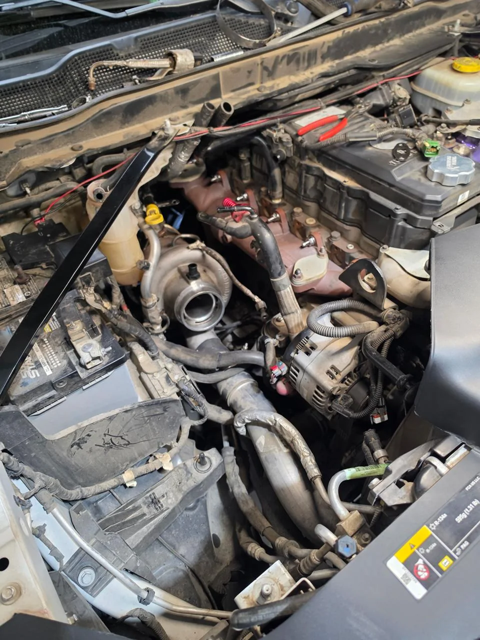Diesel pickup engine undergoing turbo work